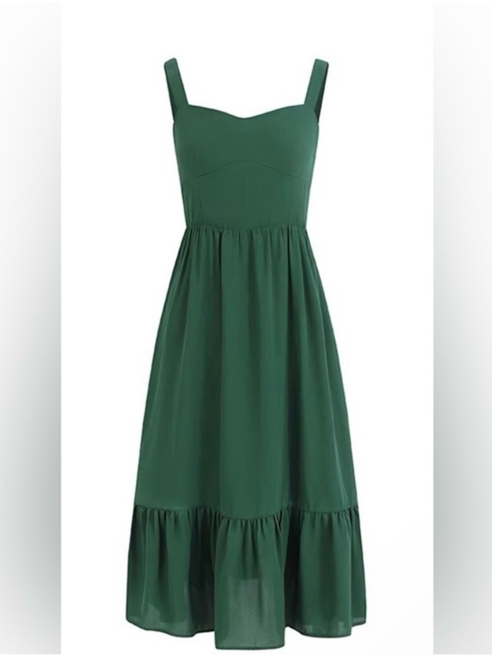 Elegant Green Midi Sundress with Sweetheart Neckline